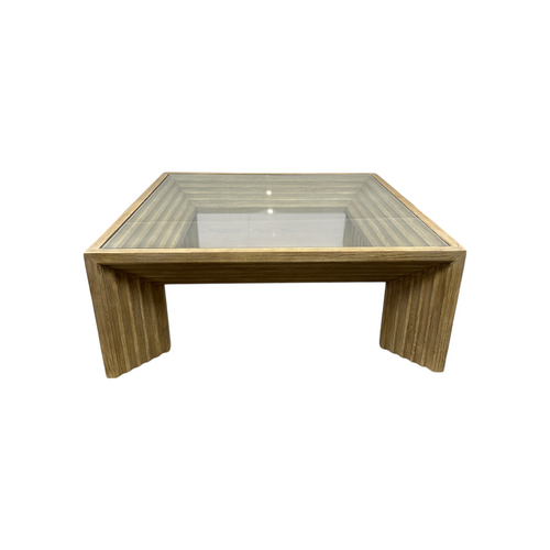 Joss and Main Cleo 46" Pine Wood Coffee Table w/ Glass Top, Light Warm Wash, image 2