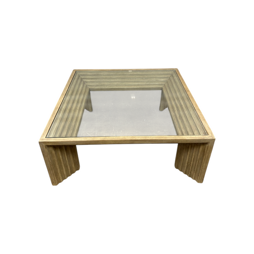 Joss and Main Cleo 46" Pine Wood Coffee Table w/ Glass Top, Light Warm Wash, image 3