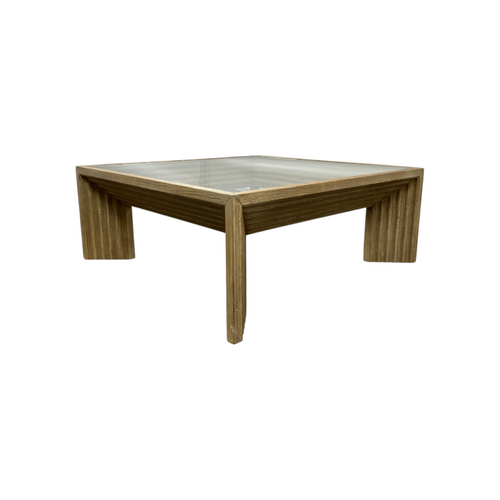 Joss and Main Cleo 46" Pine Wood Coffee Table w/ Glass Top, Light Warm Wash, image 4