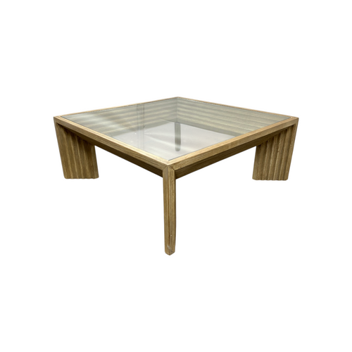 Joss and Main Cleo 46" Pine Wood Coffee Table w/ Glass Top, Light Warm Wash, image 5