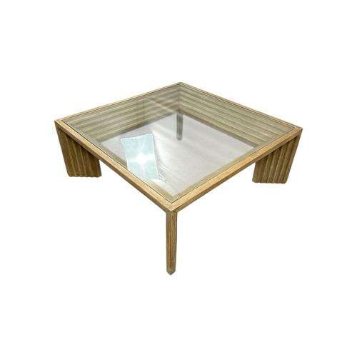 Joss and Main Cleo 46" Pine Wood Coffee Table w/ Glass Top, Light Warm Wash, image 6