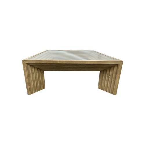 Joss and Main Cleo 46" Pine Wood Coffee Table w/ Glass Top, Light Warm Wash, image 7