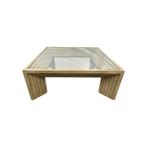 Joss and Main Cleo 46" Pine Wood Coffee Table w/ Glass Top, Light Warm Wash, image 8