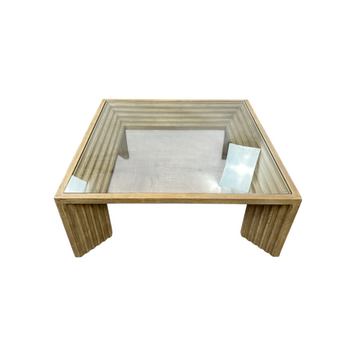 Joss and Main Cleo 46" Pine Wood Coffee Table w/ Glass Top, Light Warm Wash, image 9