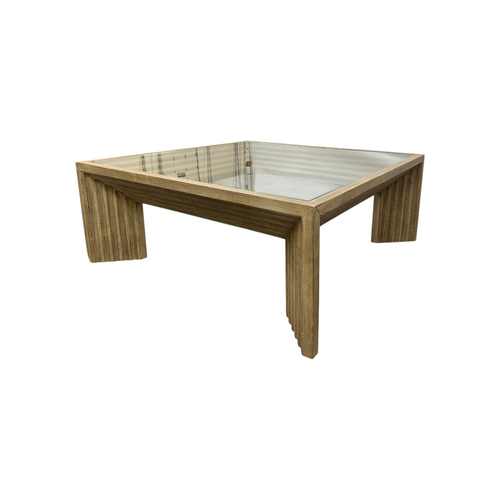 Joss and Main Cleo 46" Pine Wood Coffee Table w/ Glass Top, Light Warm Wash, image 10