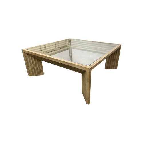 Joss and Main Cleo 46" Pine Wood Coffee Table w/ Glass Top, Light Warm Wash, image 11