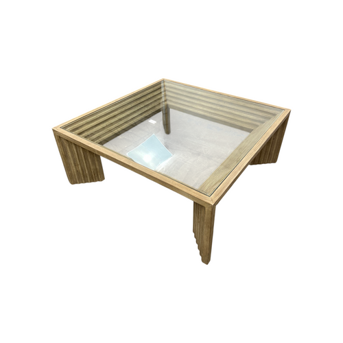 Joss and Main Cleo 46" Pine Wood Coffee Table w/ Glass Top, Light Warm Wash, image 12
