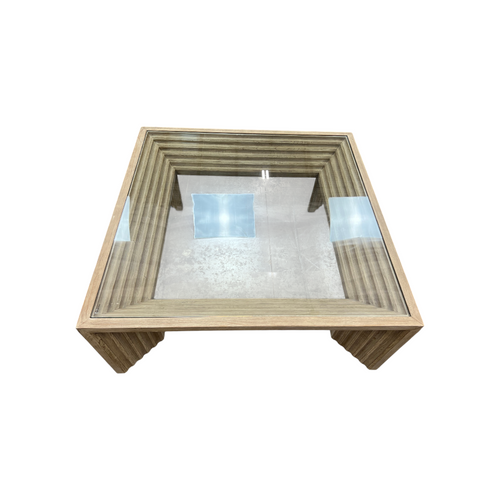 Joss and Main Cleo 46" Pine Wood Coffee Table w/ Glass Top, Light Warm Wash, image 13