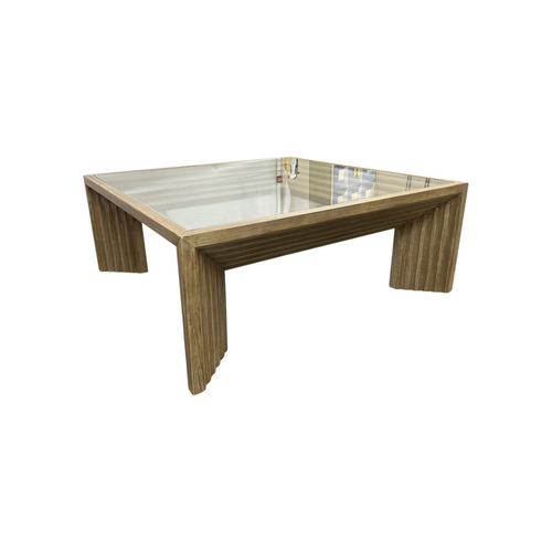 Joss and Main Cleo 46" Pine Wood Coffee Table w/ Glass Top, Light Warm Wash, image 15
