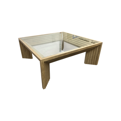 Joss and Main Cleo 46" Pine Wood Coffee Table w/ Glass Top, Light Warm Wash, image 16