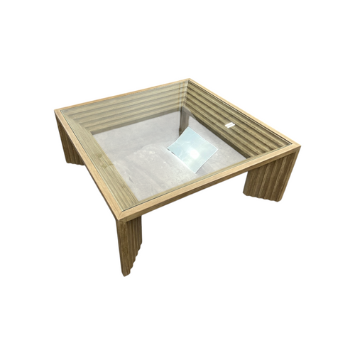 Joss and Main Cleo 46" Pine Wood Coffee Table w/ Glass Top, Light Warm Wash, image 17