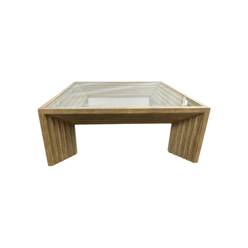 Joss and Main Cleo 46" Pine Wood Coffee Table w/ Glass Top, Light Warm Wash, image 18