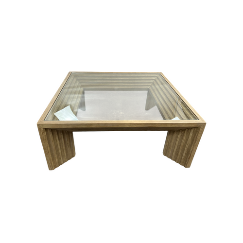 Joss and Main Cleo 46" Pine Wood Coffee Table w/ Glass Top, Light Warm Wash, image 19