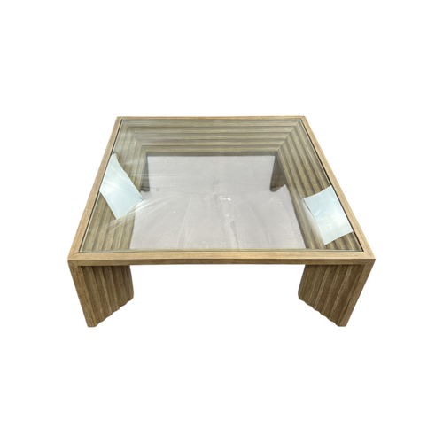 Joss and Main Cleo 46" Pine Wood Coffee Table w/ Glass Top, Light Warm Wash, image 20