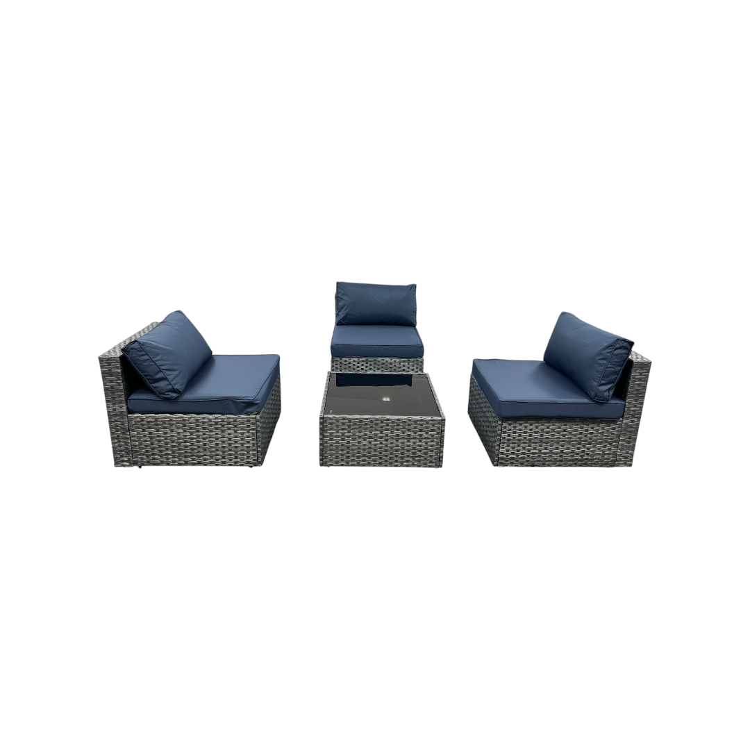 Latitude Run Kalinowski 4-Piece Outdoor Patio Furniture Set With Splash Proof Cushions Tempered Glass Coffee Table And Adjustable Feet Wicker Sofa With Seat Clips For Stability