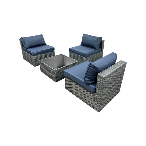Latitude Run Kalinowski 4-Piece Outdoor Patio Furniture Set With Splash Proof Cushions Tempered Glass Coffee Table And Adjustable Feet Wicker Sofa With Seat Clips For Stability, image 2