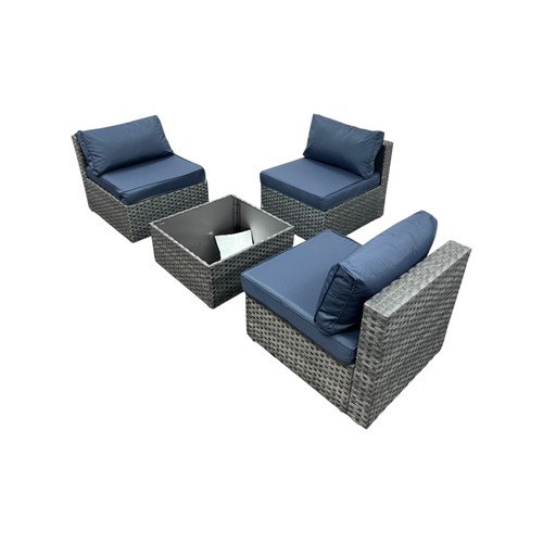 Latitude Run Kalinowski 4-Piece Outdoor Patio Furniture Set With Splash Proof Cushions Tempered Glass Coffee Table And Adjustable Feet Wicker Sofa With Seat Clips For Stability, image 3