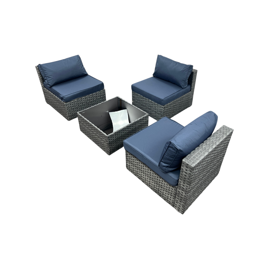 Latitude Run Kalinowski 4-Piece Outdoor Patio Furniture Set With Splash Proof Cushions Tempered Glass Coffee Table And Adjustable Feet Wicker Sofa With Seat Clips For Stability