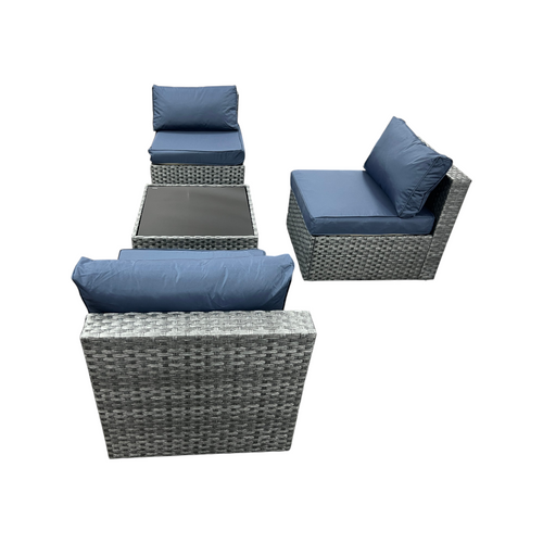 Latitude Run Kalinowski 4-Piece Outdoor Patio Furniture Set With Splash Proof Cushions Tempered Glass Coffee Table And Adjustable Feet Wicker Sofa With Seat Clips For Stability, image 5
