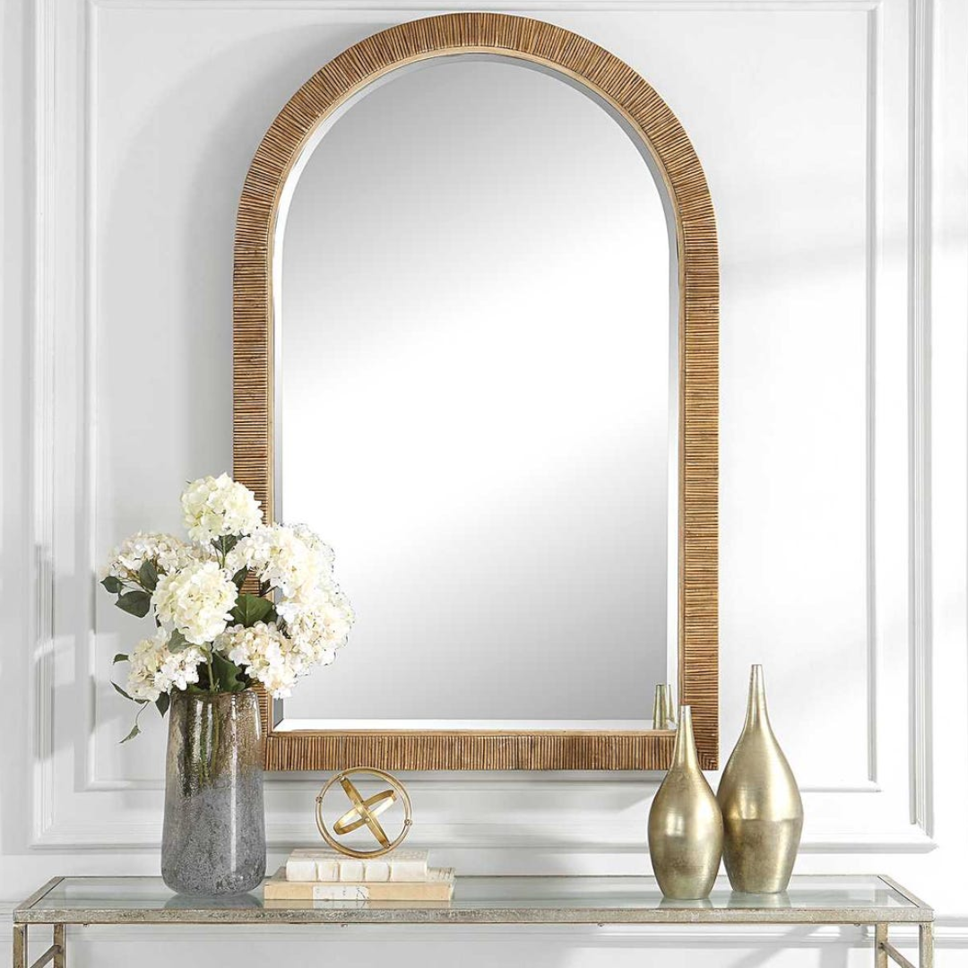 Joss & Main Adrianne Solid Wood / Rattan Arch Wall Mirror