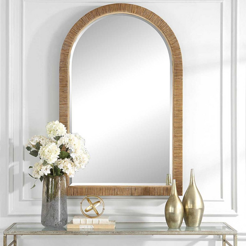 Joss & Main Adrianne Solid Wood / Rattan Arch Wall Mirror, image 1