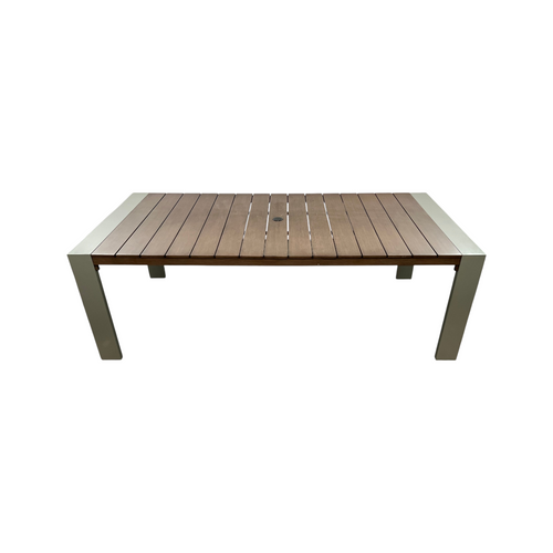 Orren Ellis Sameko Manufactured Wood and Metal Rectangular Outdoor Dining Table and Umbrella, image 2
