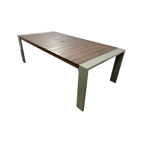 Orren Ellis Sameko Manufactured Wood and Metal Rectangular Outdoor Dining Table and Umbrella, image 3