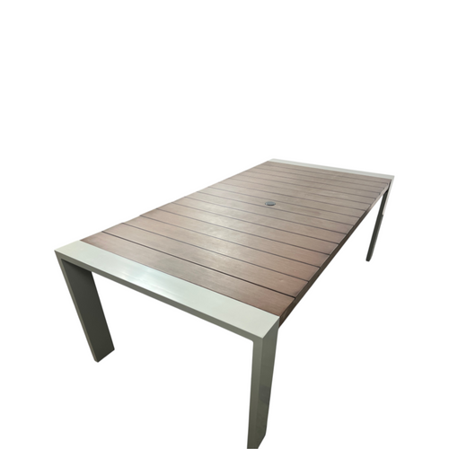 Orren Ellis Sameko Manufactured Wood and Metal Rectangular Outdoor Dining Table and Umbrella, image 5