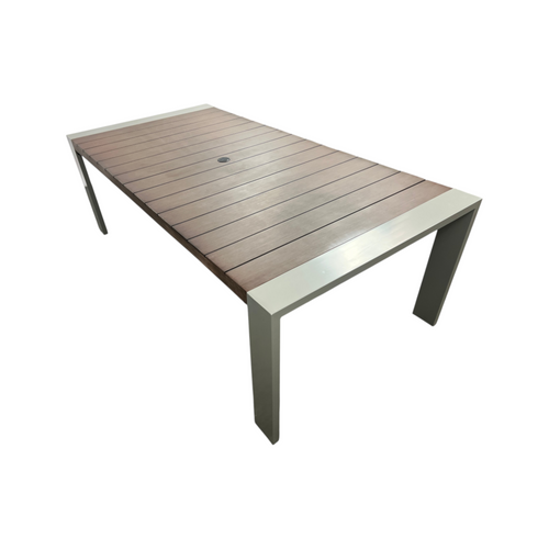 Orren Ellis Sameko Manufactured Wood and Metal Rectangular Outdoor Dining Table and Umbrella, image 6