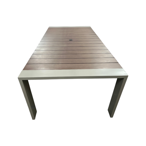 Orren Ellis Sameko Manufactured Wood and Metal Rectangular Outdoor Dining Table and Umbrella, image 7