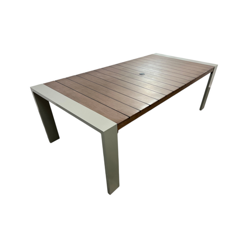 Orren Ellis Sameko Manufactured Wood and Metal Rectangular Outdoor Dining Table and Umbrella, image 8