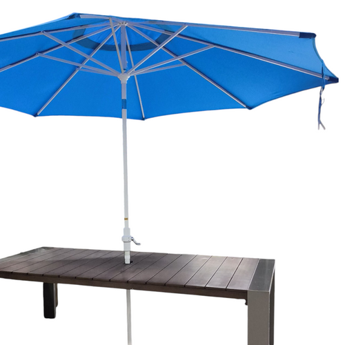 Orren Ellis Sameko Manufactured Wood and Metal Rectangular Outdoor Dining Table and Umbrella, image 10