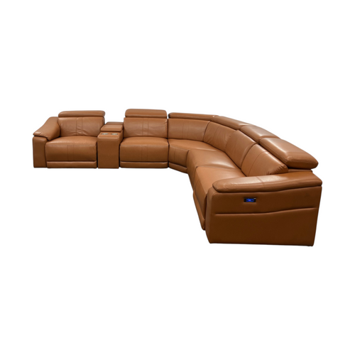 Latitude Run 6-Piece Premium Breathing Leather Power Reclining Theater Sectional With Cup Holder, Wireless Charger And Led Lighting, image 3