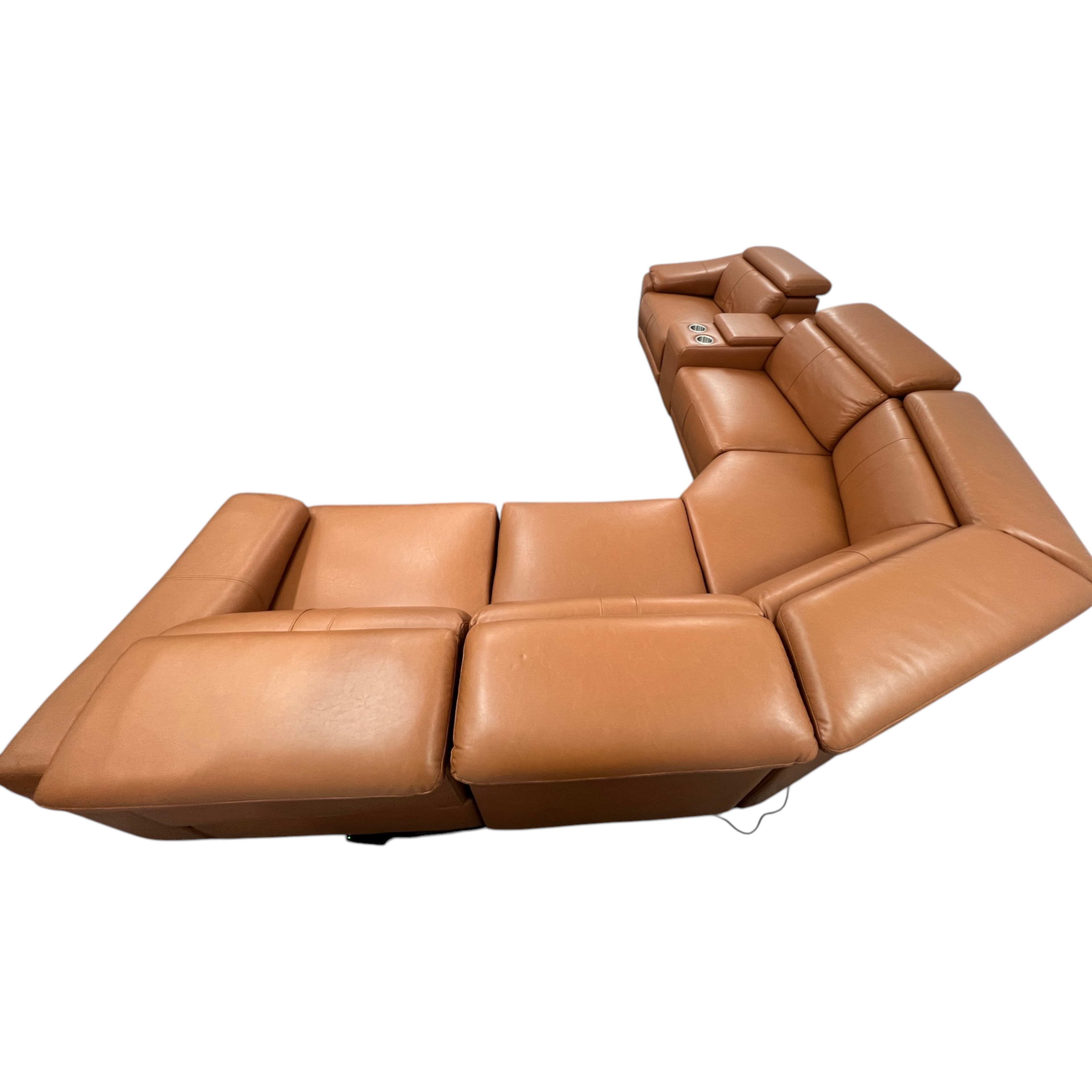 Latitude Run 6-Piece Premium Breathing Leather Power Reclining Theater Sectional With Cup Holder, Wireless Charger And Led Lighting