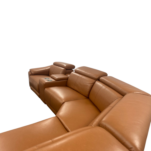 Latitude Run 6-Piece Premium Breathing Leather Power Reclining Theater Sectional With Cup Holder, Wireless Charger And Led Lighting, image 6
