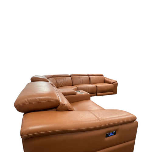 Latitude Run 6-Piece Premium Breathing Leather Power Reclining Theater Sectional With Cup Holder, Wireless Charger And Led Lighting, image 9