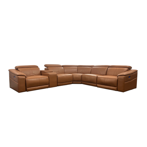 Latitude Run 6-Piece Premium Breathing Leather Power Reclining Theater Sectional With Cup Holder, Wireless Charger And Led Lighting, image 11