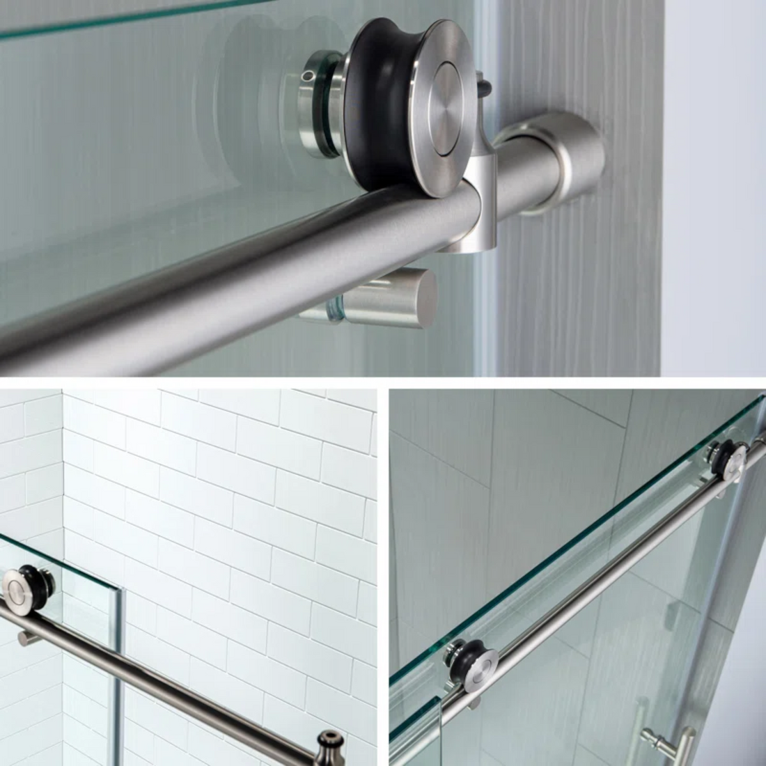 WoodBridge Vital 56"–60" W x 76" H Single Sliding Frameless Shower Door | 3/8" (10mm) Thick Tempered Glass | Stainless Steel Hardware | Safe & Shatter-Resistant MBSDC6076
