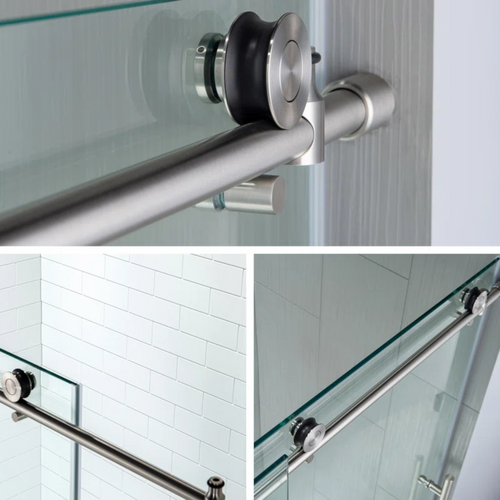 WoodBridge Vital 56"–60" W x 76" H Single Sliding Frameless Shower Door | 3/8" (10mm) Thick Tempered Glass | Stainless Steel Hardware | Safe & Shatter-Resistant MBSDC6076, image 1