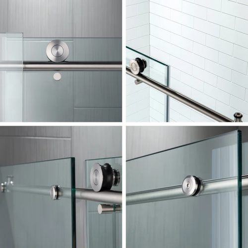 WoodBridge Vital 56"–60" W x 76" H Single Sliding Frameless Shower Door | 3/8" (10mm) Thick Tempered Glass | Stainless Steel Hardware | Safe & Shatter-Resistant MBSDC6076, image 3