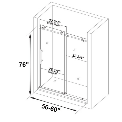 WoodBridge Vital 56"–60" W x 76" H Single Sliding Frameless Shower Door | 3/8" (10mm) Thick Tempered Glass | Stainless Steel Hardware | Safe & Shatter-Resistant MBSDC6076, image 7