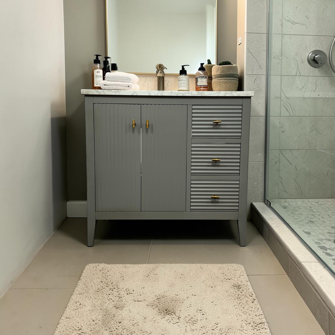 Vanity Art Laval 36" Single Sink Freestanding Bathroom Vanity with Engineered Marble Top