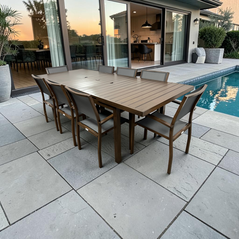 HIGOLD Heck 9 Pieces Extendable Outdoor Patio Dining Set For Eight Person, Powder Coating Aluminum