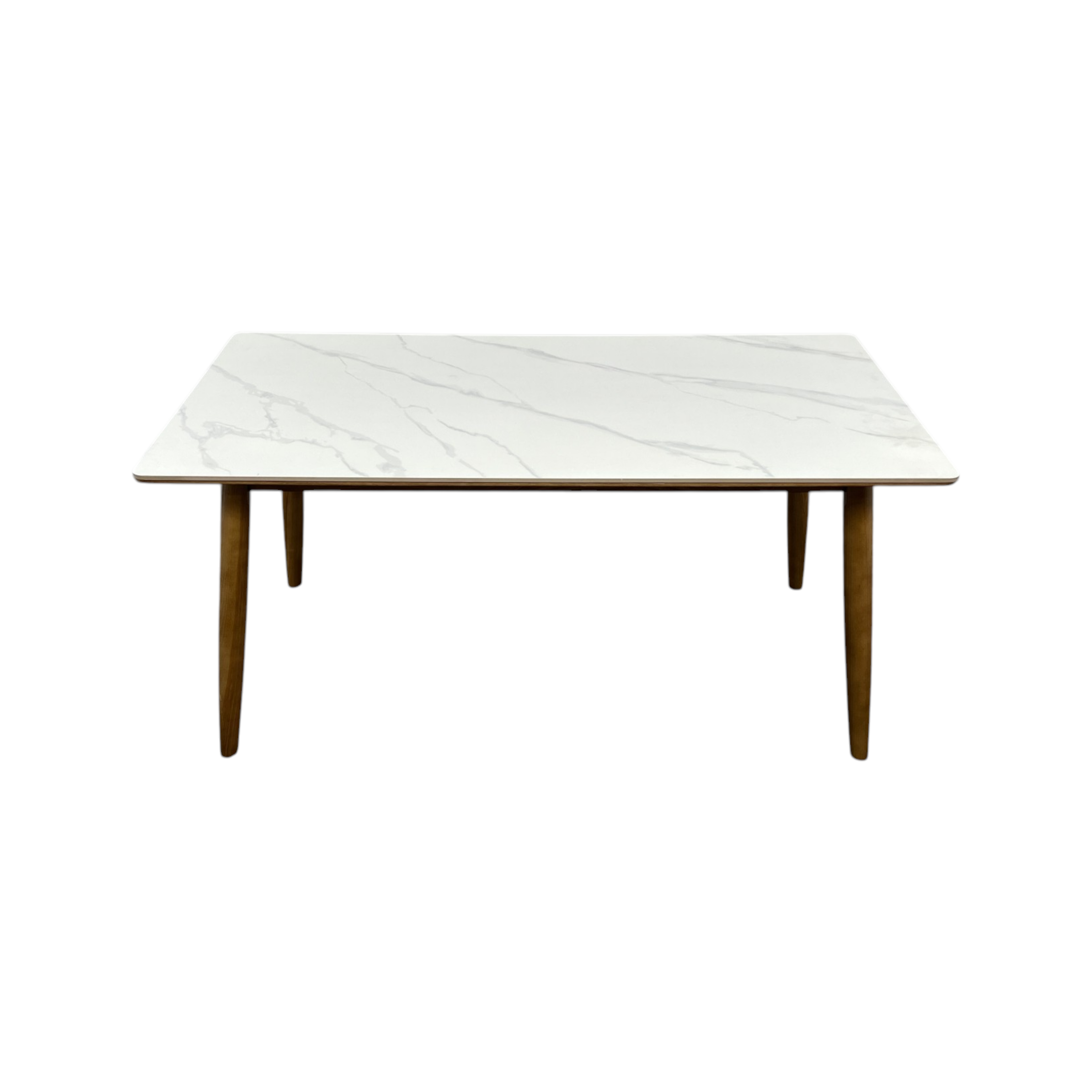 Corrigan Studio White+Burlywood Rectangular Stone+Solid Wood Butterfly Leaf Dining Table