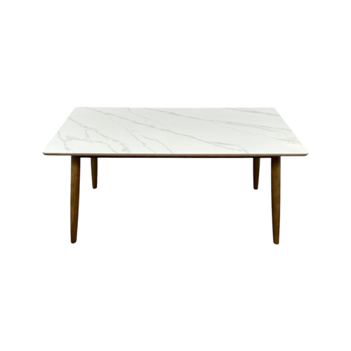 Corrigan Studio White+Burlywood Rectangular Stone+Solid Wood Butterfly Leaf Dining Table, image 4