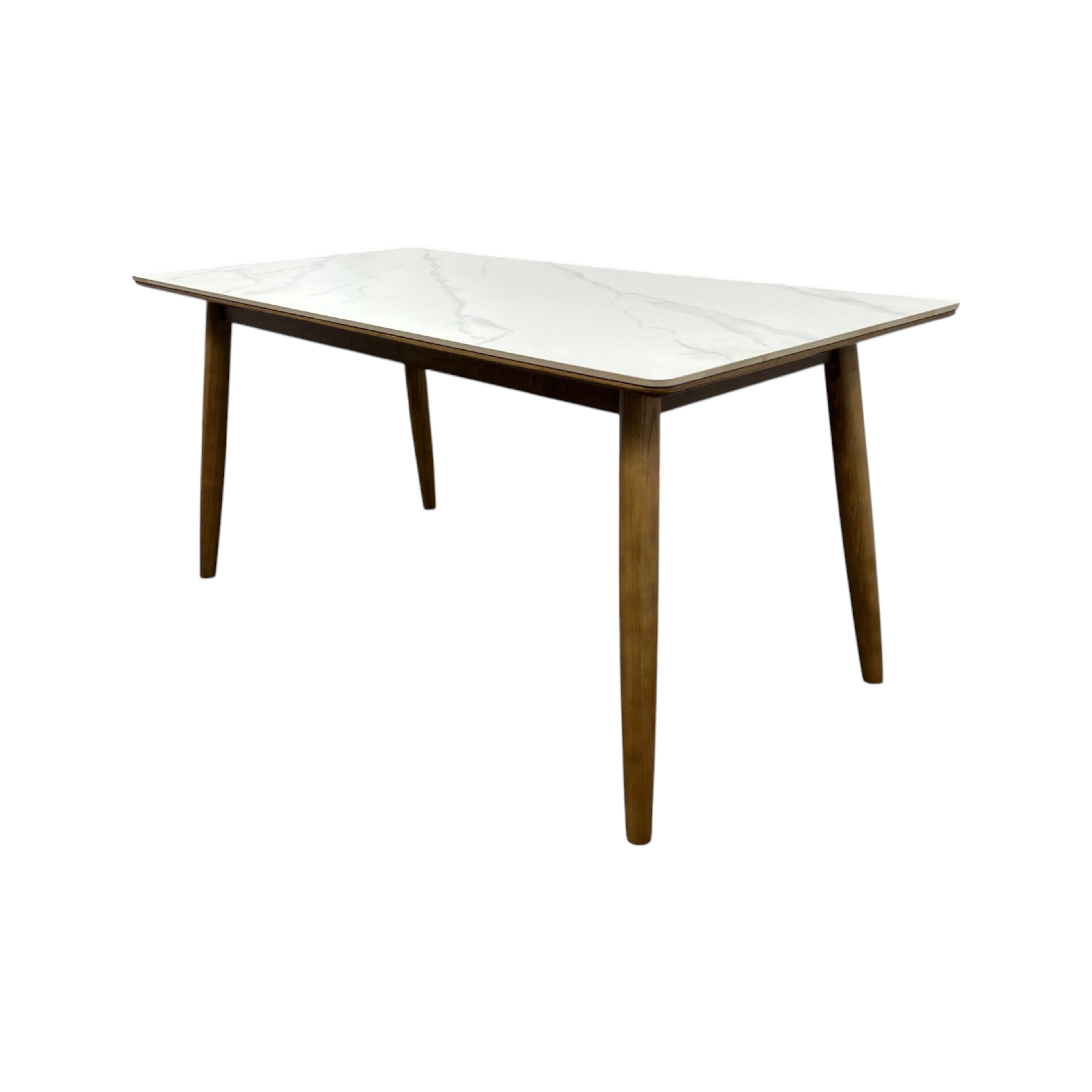 Corrigan Studio White+Burlywood Rectangular Stone+Solid Wood Butterfly Leaf Dining Table