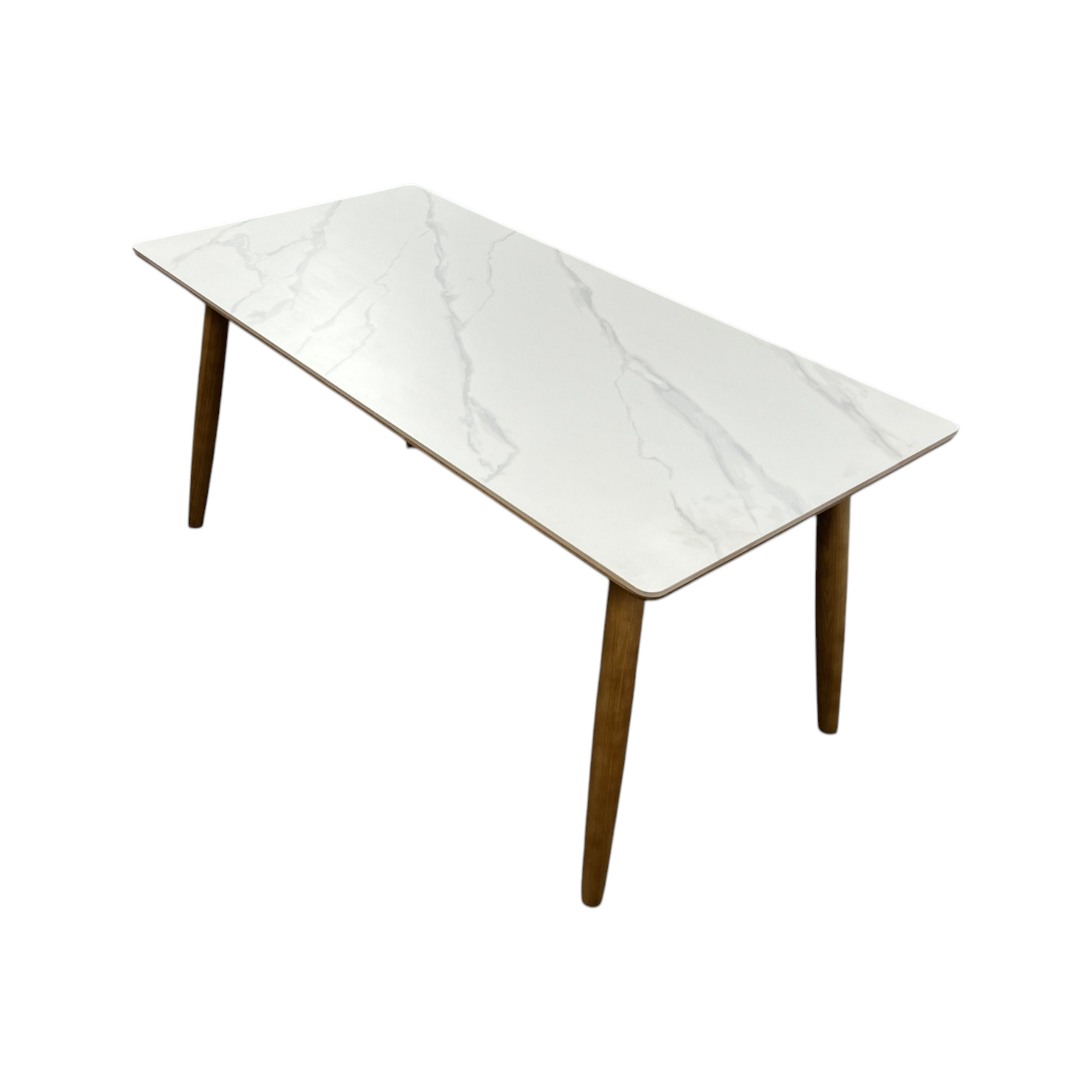 Corrigan Studio White+Burlywood Rectangular Stone+Solid Wood Butterfly Leaf Dining Table