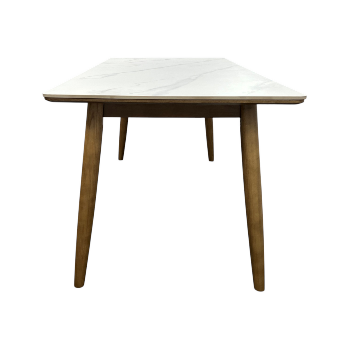 Corrigan Studio White+Burlywood Rectangular Stone+Solid Wood Butterfly Leaf Dining Table