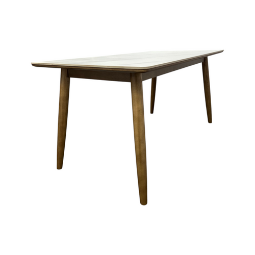 Corrigan Studio White+Burlywood Rectangular Stone+Solid Wood Butterfly Leaf Dining Table, image 6