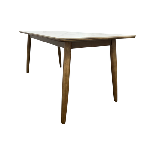 Corrigan Studio White+Burlywood Rectangular Stone+Solid Wood Butterfly Leaf Dining Table, image 7